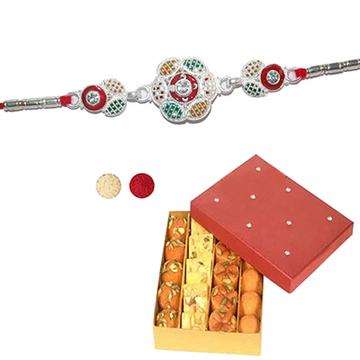 "Rakhi - SIL-6070 -112- (Single Rakhi), 500gms of Assorted Sweets - Click here to View more details about this Product